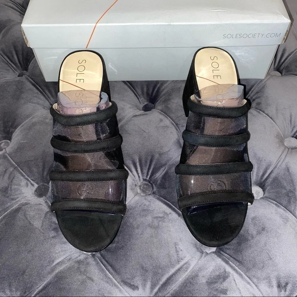 New Size 8.5 Sole Society Henna Black Mesh Sandals